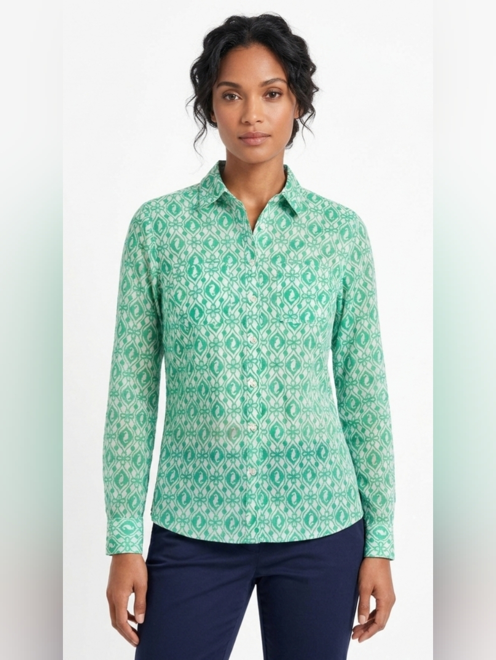 Talbots Seahorse Print Cotton Shirt Size 6
